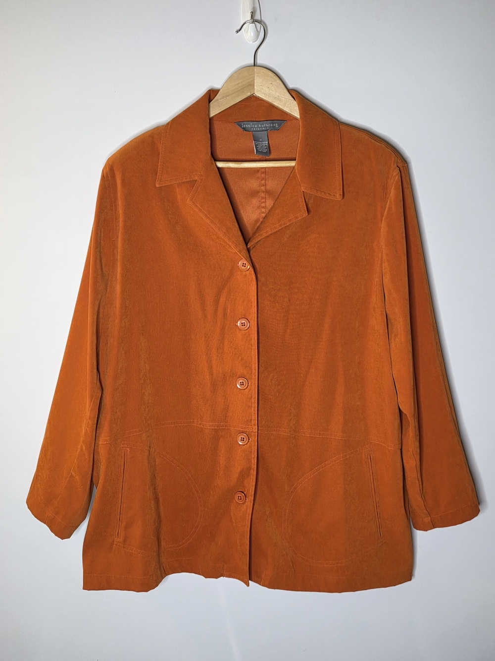 Jessica Holbrook Orange satin Lined Button-Front Women’s Jacket Size 1x Fall